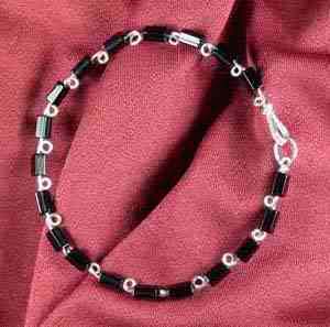 Sterling Siver Black Bead Bracelet